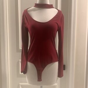 Berry mock neck open chest bodysuit